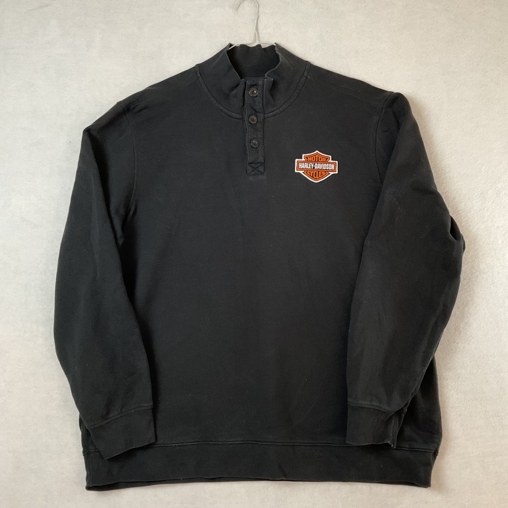 Harley Davidson Motorcycle Mens 2XL Black 1/4 Button Fleece Sweatshirt Logo